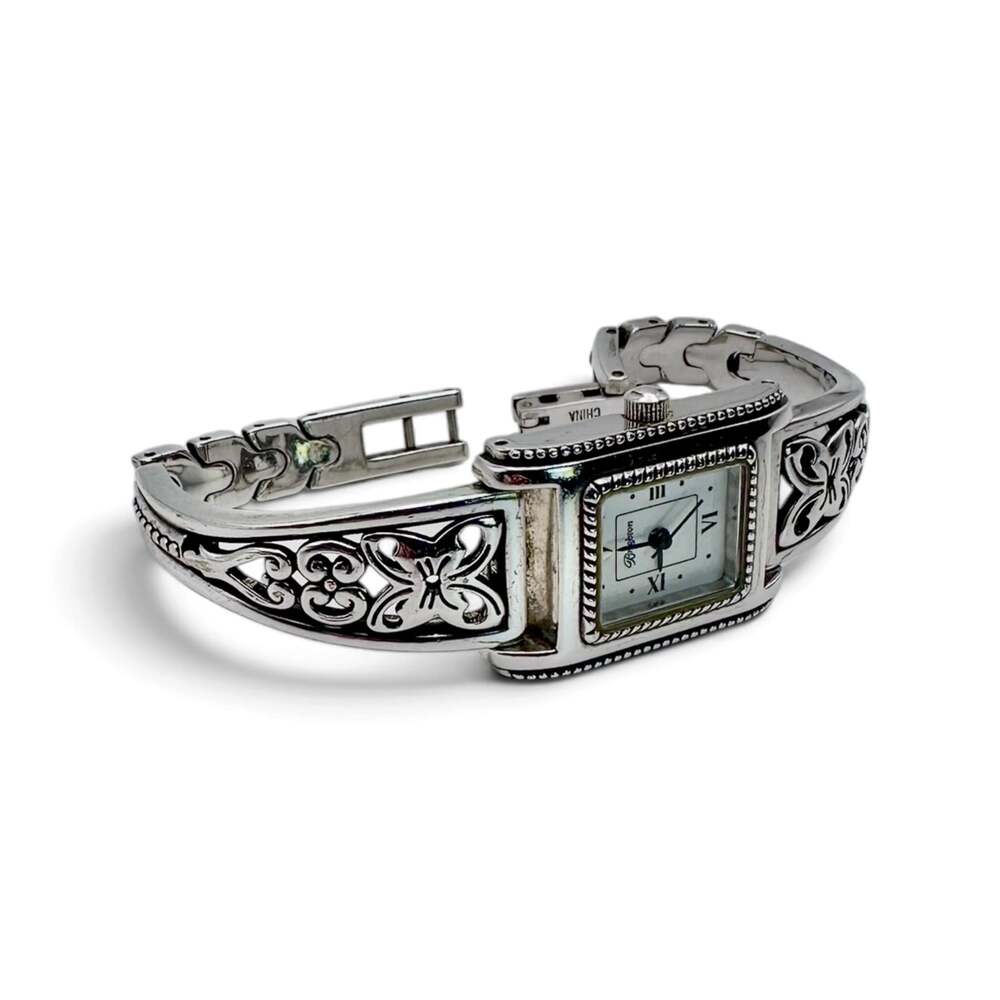 Brighton Hamilton Garden Floral Butterfly Watch Silver Quartz New Battery 7"